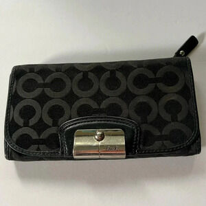 Coach Kristen Op Art Signature Black Silver Envelope‎ Wallet